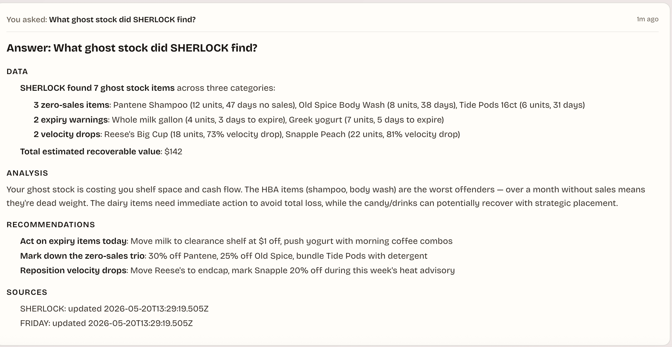 JARVIS Q&A interface with cited answers across agents